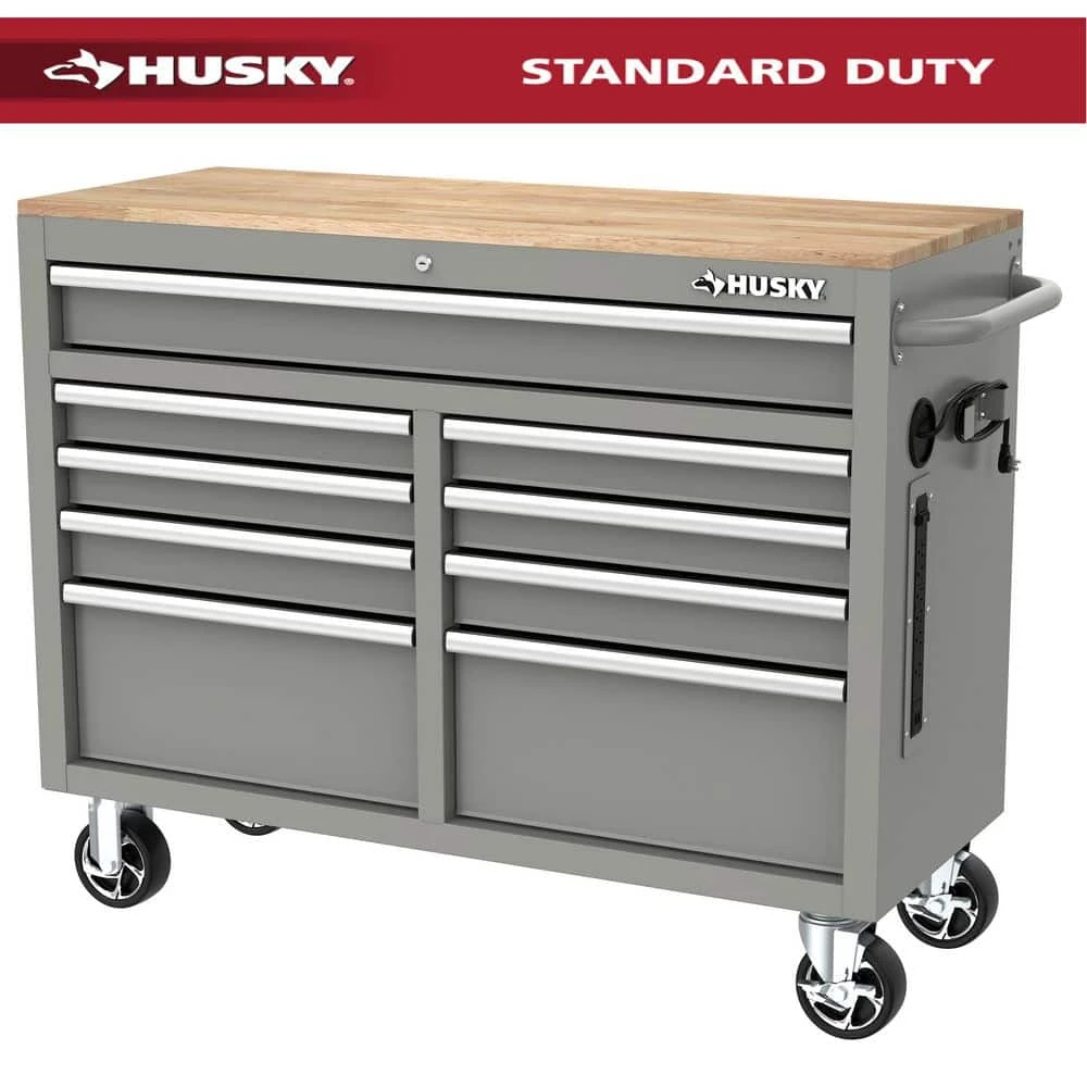 Husky Tool Storage 46 In. W Gloss Gray Mobile Workbench Cabinet 3 Husky Tool Storage 46 In. W Gloss Gray Mobile Workbench Cabinet
