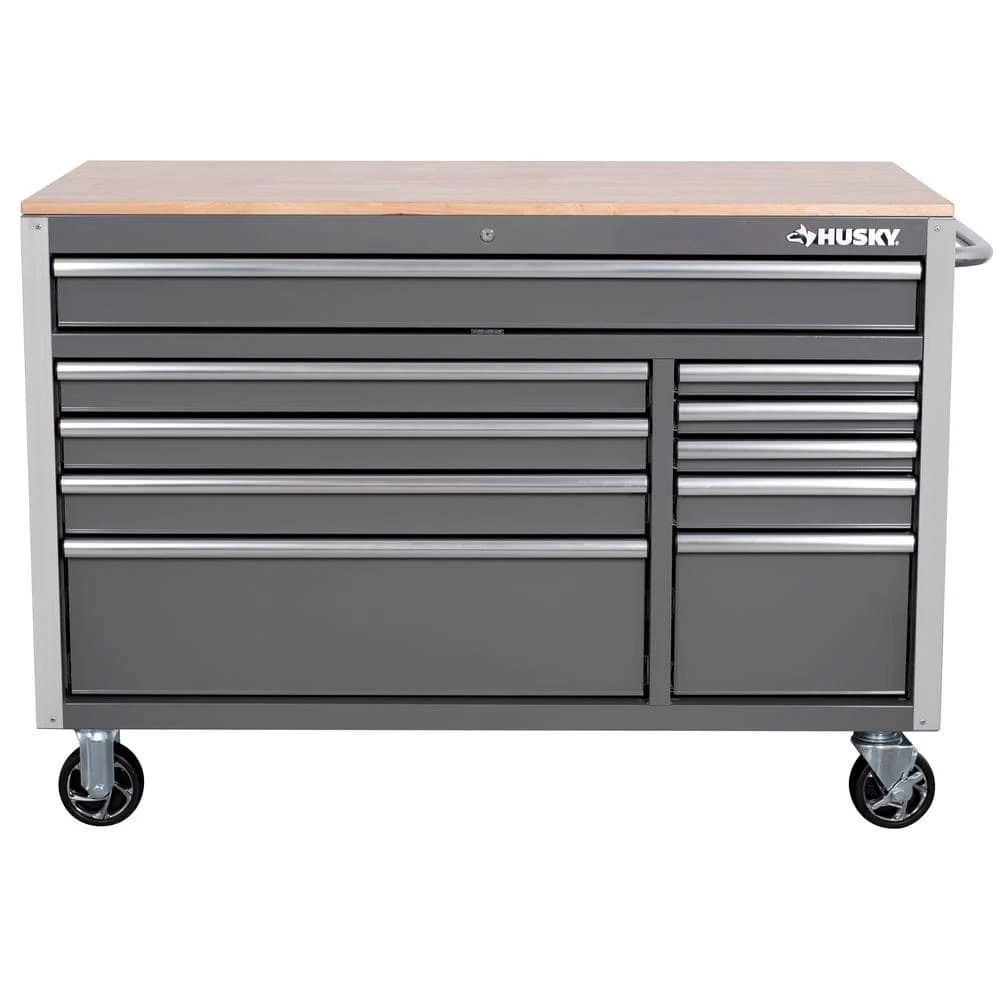 Husky Tool Storage 52 In. W X 25 In. D Standard Duty Gloss Gray Mobile Workbench Tool Chest 11 Husky Tool Storage 52 In. W X 25 In. D Standard Duty Gloss Gray Mobile Workbench Tool Chest - Image 9