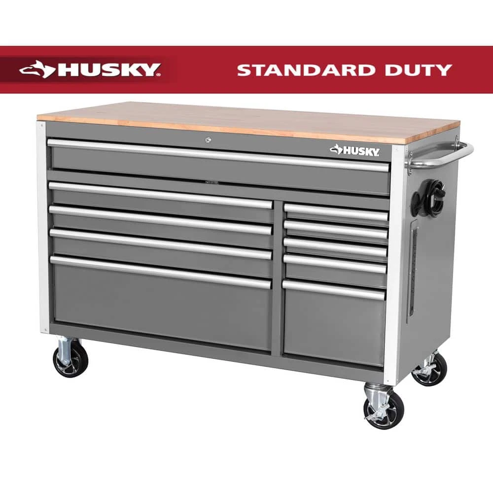 Husky Tool Storage 52 In. W X 25 In. D Standard Duty Gloss Gray Mobile Workbench Tool Chest 3 Husky Tool Storage 52 In. W X 25 In. D Standard Duty Gloss Gray Mobile Workbench Tool Chest