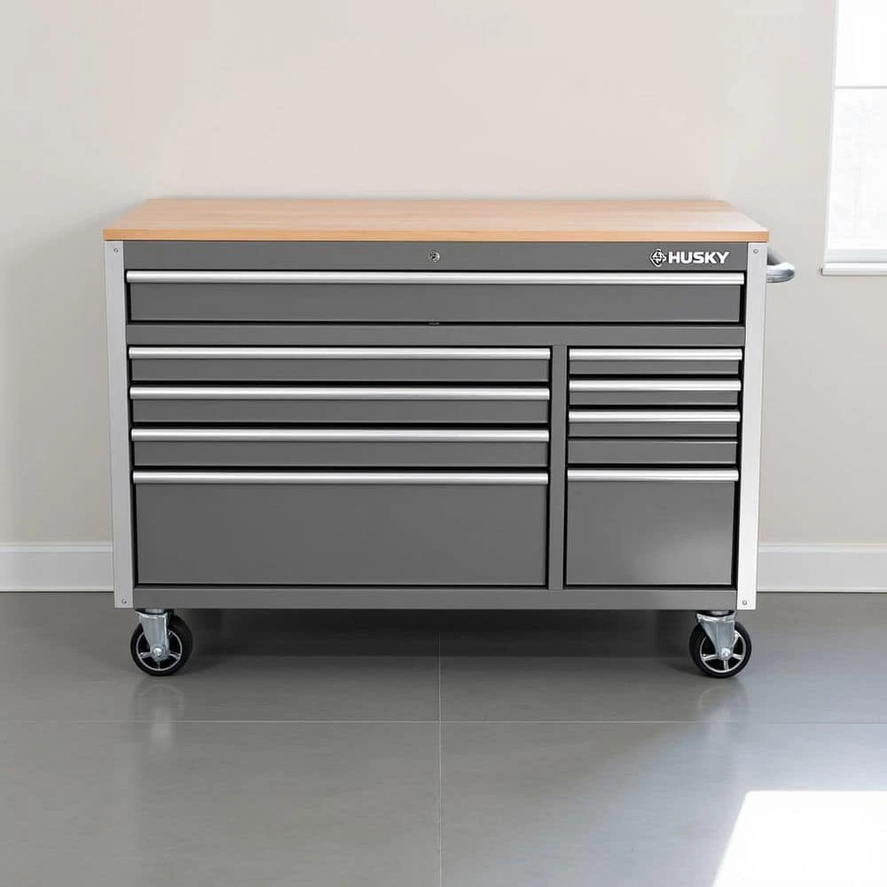 Husky Tool Storage 52 In. W X 25 In. D Standard Duty Gloss Gray Mobile Workbench Tool Chest 4 Husky Tool Storage 52 In. W X 25 In. D Standard Duty Gloss Gray Mobile Workbench Tool Chest - Image 2