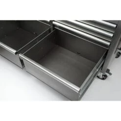 Husky 61 In. W X 24 In. D Standard Duty 10-Drawer Mobile Workbench Tool Chest With Sliding Bin Storage Drawer In Silver -Husky Tools Shop gloss gray with silver trim husky mobile workbenches h61mwc10sr 76 1000