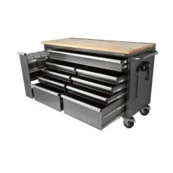 Husky 61 In. W X 24 In. D Standard Duty 10-Drawer Mobile Workbench Tool Chest With Sliding Bin Storage Drawer In Silver -Husky Tools Shop gloss gray with silver trim husky mobile workbenches h61mwc10sr a0 1000