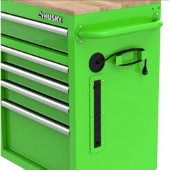 Husky 46 In. W X 18 In. D 9-Drawer Gloss Green Mobile Workbench Cabinet With Solid Wood Top -Husky Tools Shop gloss green husky mobile workbenches h46x18mwc9grn 4f 1000