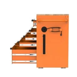 Husky 46 In. W X 18 In. D 9-Drawer Gloss Orange Mobile Workbench Cabinet With Solid Wood Top -Husky Tools Shop gloss orange husky mobile workbenches h46x18mwc9org 44 1000