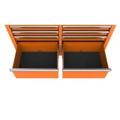 Husky 46 In. W X 18 In. D 9-Drawer Gloss Orange Mobile Workbench Cabinet With Solid Wood Top -Husky Tools Shop gloss orange husky mobile workbenches h46x18mwc9org 77 1000