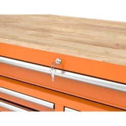 Husky 46 In. W X 18 In. D 9-Drawer Gloss Orange Mobile Workbench Cabinet With Solid Wood Top -Husky Tools Shop gloss orange husky mobile workbenches h46x18mwc9org c3 1000
