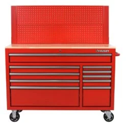 Husky 52 In. W 10-Drawer Gloss Red Mobile Workbench Cabinet With Solid Wood Top And Pegboard 16 Husky 52 In. W 10-Drawer Gloss Red Mobile Workbench Cabinet With Solid Wood Top And Pegboard -Husky Tools Shop gloss red husky mobile workbenches h52mwc10modredp 40 1000