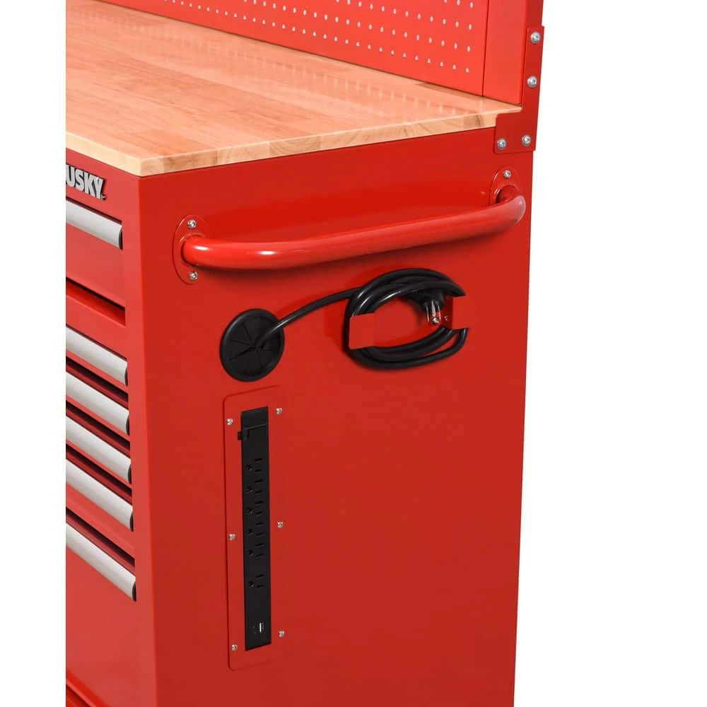 Husky 52 In. W 10-Drawer Gloss Red Mobile Workbench Cabinet With Solid Wood Top And Pegboard 10 Husky 52 In. W 10-Drawer Gloss Red Mobile Workbench Cabinet With Solid Wood Top And Pegboard - Image 8