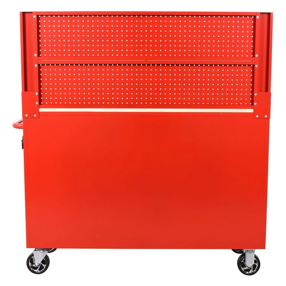 Husky 52 In. W 10-Drawer Gloss Red Mobile Workbench Cabinet With Solid Wood Top And Pegboard 8 Husky 52 In. W 10-Drawer Gloss Red Mobile Workbench Cabinet With Solid Wood Top And Pegboard - Image 6