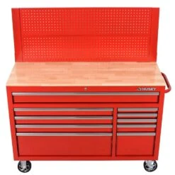 Husky 52 In. W 10-Drawer Gloss Red Mobile Workbench Cabinet With Solid Wood Top And Pegboard 17 Husky 52 In. W 10-Drawer Gloss Red Mobile Workbench Cabinet With Solid Wood Top And Pegboard -Husky Tools Shop gloss red husky mobile workbenches h52mwc10modredp a0 1000