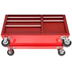 Husky 42 In. W X 18.1 In. D Standard Duty 10-Drawer Mobile Workbench Tool Chest With Solid Wood Top In Gloss Red -Husky Tools Shop gloss red with silver finishes husky mobile workbenches h42mwc10r tl 1d 1000