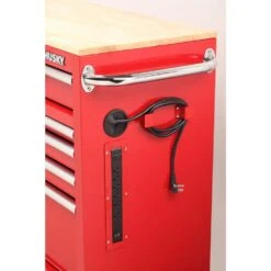 Husky 42 In. W X 18.1 In. D Standard Duty 10-Drawer Mobile Workbench Tool Chest With Solid Wood Top In Gloss Red -Husky Tools Shop gloss red with silver finishes husky mobile workbenches h42mwc10r tl c3 1000