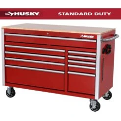Husky Tool Storage 52 In. W X 25 In. D 10-Drawer Standard Duty Gloss Red Mobile Workbench Tool Chest