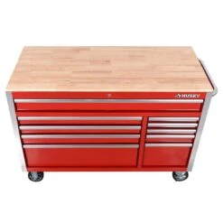 Husky Tool Storage 52 In. W X 25 In. D 10-Drawer Standard Duty Gloss Red Mobile Workbench Tool Chest -Husky Tools Shop gloss red with silver trim husky mobile workbenches h52mwc10red a0 1000