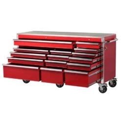 Husky 72 In. W X 24 In. D Heavy Duty 15-Drawer Mobile Workbench Cabinet With Stainless Steel Top In Gloss Red -Husky Tools Shop gloss red with silver trim husky mobile workbenches h72mwc15rdl e1 1000