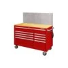 Husky 52 In. W X 24.5 In. D 9-Drawer Standard Duty Mobile Workbench Tool Chest With Solid Work Top And Pegboard In Gloss Red -Husky Tools Shop gloss red with silver trim husky mobile workbenches hotc5209b23m 64 1000