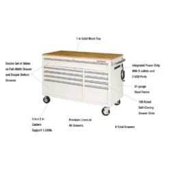 Husky 52 In. W X 25 In. D 9-Drawer Gloss White Mobile Workbench Tool Chest With Mechanics Tool Set In Foam (370-Piece) -Husky Tools Shop gloss white husky mobile workbenches h370eva52mwbwhtcb 1d 1000