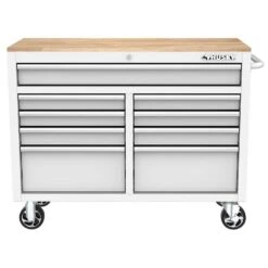 Husky Tool Storage 46 In. W X 18 In. D 9-Drawer Gloss White Mobile Workbench Cabinet -Husky Tools Shop gloss white husky mobile workbenches h46x18mwc9wht 1d 1000