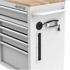 Husky Tool Storage 46 In. W X 18 In. D 9-Drawer Gloss White Mobile Workbench Cabinet -Husky Tools Shop gloss white husky mobile workbenches h46x18mwc9wht 1f 1000