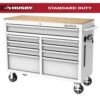 Husky Tool Storage 46 In. W X 18 In. D 9-Drawer Gloss White Mobile Workbench Cabinet -Husky Tools Shop gloss white husky mobile workbenches h46x18mwc9wht 64 1000