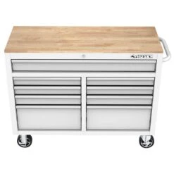 Husky Tool Storage 46 In. W X 18 In. D 9-Drawer Gloss White Mobile Workbench Cabinet -Husky Tools Shop gloss white husky mobile workbenches h46x18mwc9wht fa 1000