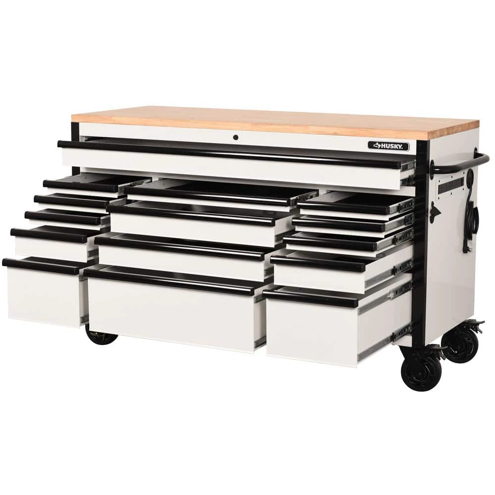Husky Tool Storage 61 In. W X 23 In. D Heavy Duty White Mobile Workbench Tool Chest 6 Husky Tool Storage 61 In. W X 23 In. D Heavy Duty White Mobile Workbench Tool Chest - Image 4