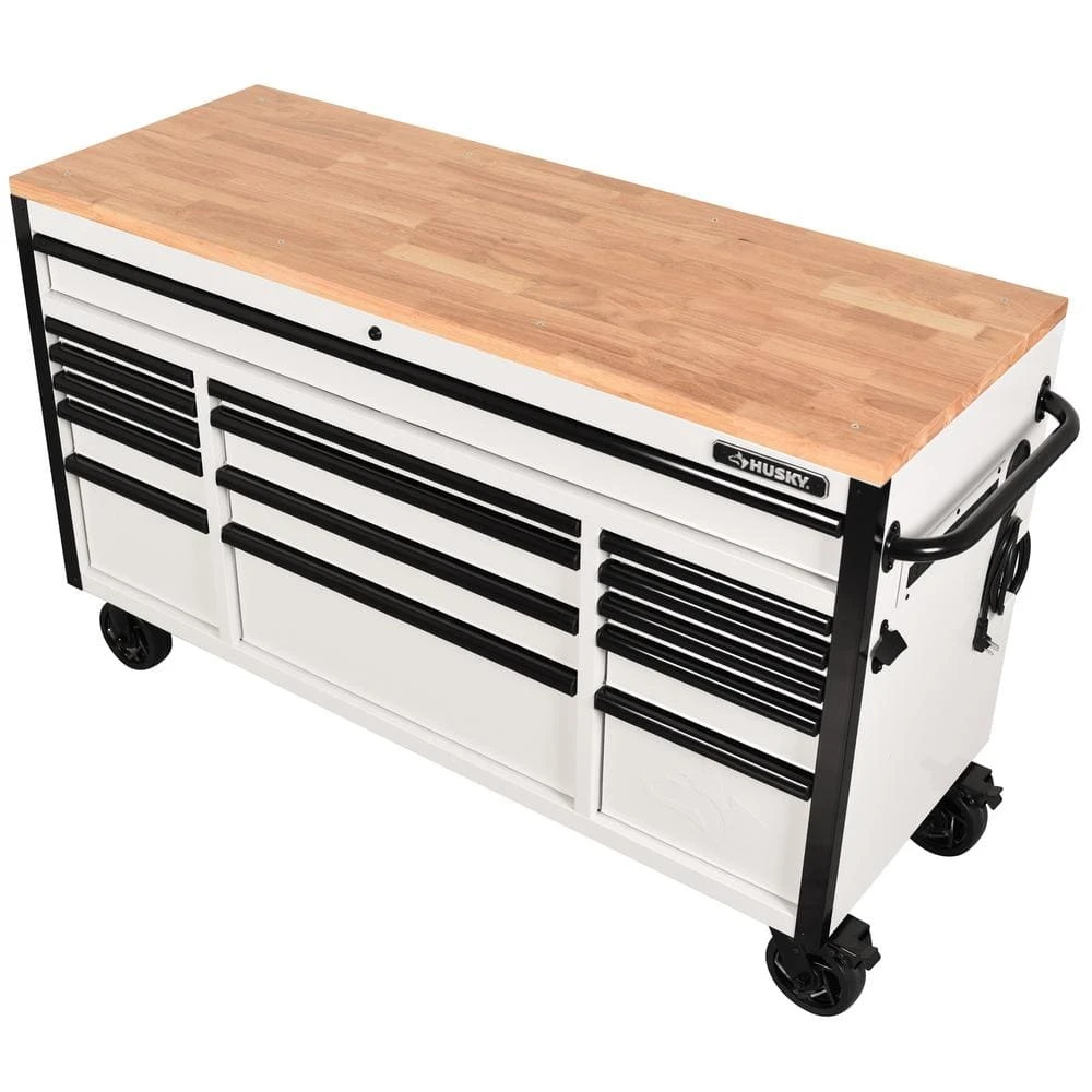 Husky Tool Storage 61 In. W X 23 In. D Heavy Duty White Mobile Workbench Tool Chest 11 Husky Tool Storage 61 In. W X 23 In. D Heavy Duty White Mobile Workbench Tool Chest - Image 9
