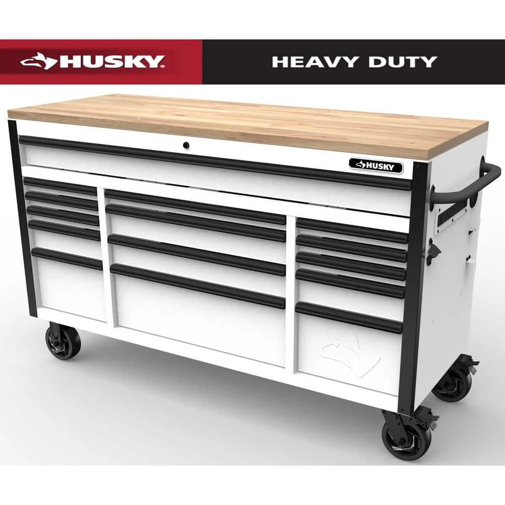 Husky Tool Storage 61 In. W X 23 In. D Heavy Duty White Mobile Workbench Tool Chest 3 Husky Tool Storage 61 In. W X 23 In. D Heavy Duty White Mobile Workbench Tool Chest