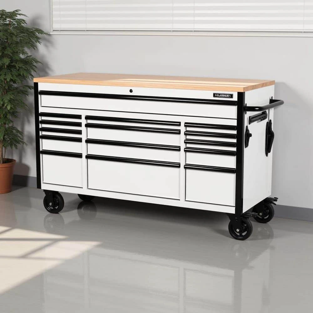 Husky Tool Storage 61 In. W X 23 In. D Heavy Duty White Mobile Workbench Tool Chest 4 Husky Tool Storage 61 In. W X 23 In. D Heavy Duty White Mobile Workbench Tool Chest - Image 2