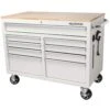Husky 46 In. W X 25 In. D Standard Duty 9-Drawer Mobile Workbench Cabinet With Solid Wood Top In Gloss White -Husky Tools Shop gloss white with silver trim husky mobile workbenches h46mwc9gwv2 64 1000