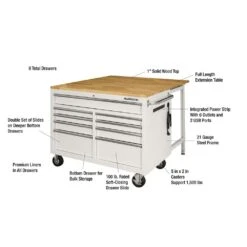 Husky Tool Storage 46 In. W X 51 In. D Standard Duty Gloss White Mobile Workbench Cabinet With Solid Wood Top -Husky Tools Shop gloss white with silver trim husky mobile workbenches hotc4609bj5m 1d 1000