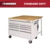 Husky Tool Storage 46 In. W X 51 In. D Standard Duty Gloss White Mobile Workbench Cabinet With Solid Wood Top -Husky Tools Shop gloss white with silver trim husky mobile workbenches hotc4609bj5m 64 1000