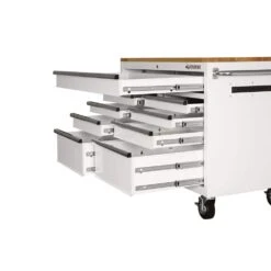 Husky Tool Storage 46 In. W X 51 In. D Standard Duty Gloss White Mobile Workbench Cabinet With Solid Wood Top -Husky Tools Shop gloss white with silver trim husky mobile workbenches hotc4609bj5m c3 1000