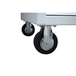 Husky 52 In. W X 25 In. D Standard Duty 9-Drawer Mobile Workbench Tool Chest With Solid Wood Top In Gloss White -Husky Tools Shop gloss white with silver trim husky mobile workbenches hotc5209bj1m c3 1000