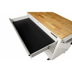 Husky 52 In. W X 25 In. D Standard Duty 9-Drawer Mobile Workbench Tool Chest With Solid Wood Top In Gloss White -Husky Tools Shop gloss white with silver trim husky mobile workbenches hotc5209bj1m d4 1000