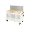Husky 52 In. W X 24.5 In. D 9-Drawer Standard Duty Mobile Workbench Tool Chest With Solid Work Top And Pegboard In Gloss White -Husky Tools Shop gloss white with silver trim husky mobile workbenches hotc5209bj2m 64 1000