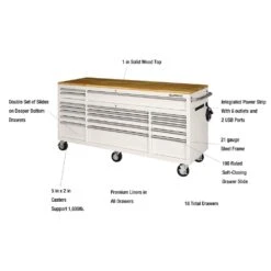 Husky Tool Storage 72 In. W Standard Duty Gloss White Mobile Workbench Tool Chest -Husky Tools Shop gloss white with silver trim husky mobile workbenches hotc7218bj1m 1d 1000