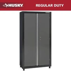 Husky Regular Duty 36 In. W X 72 In. H X 18 In. D 4-Shelf 22-Gauge Steel Freestanding Garage Storage Cabinet In Black And Gray