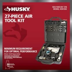 Husky 4-Pc Air Tool Kit With 1/2 In. Impact, 3/8 In. Ratchet, Die Grinder, Hammer, Sockets, Chisels, Grinding Stones -27 Pcs -Husky Tools Shop husky air tool kits hdk1008 a0 1000