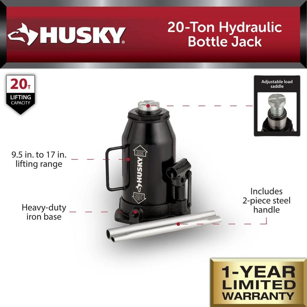 Husky 20-Ton Hydraulic Bottle Car Jack 4 Husky 20-Ton Hydraulic Bottle Car Jack - Image 2