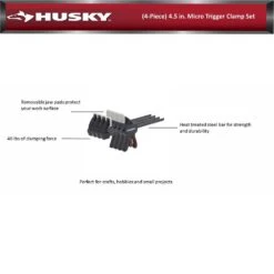 Husky 4.5 In. Micro Trigger Clamp Set (4-Piece) -Husky Tools Shop husky clamp sets 99679 c3 1000