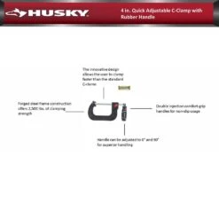 Husky 4 In. Quick Adjustable C-Clamp With Rubber Handle 11 Husky 4 In. Quick Adjustable C-Clamp With Rubber Handle -Husky Tools Shop husky clamps 99682 44 1000