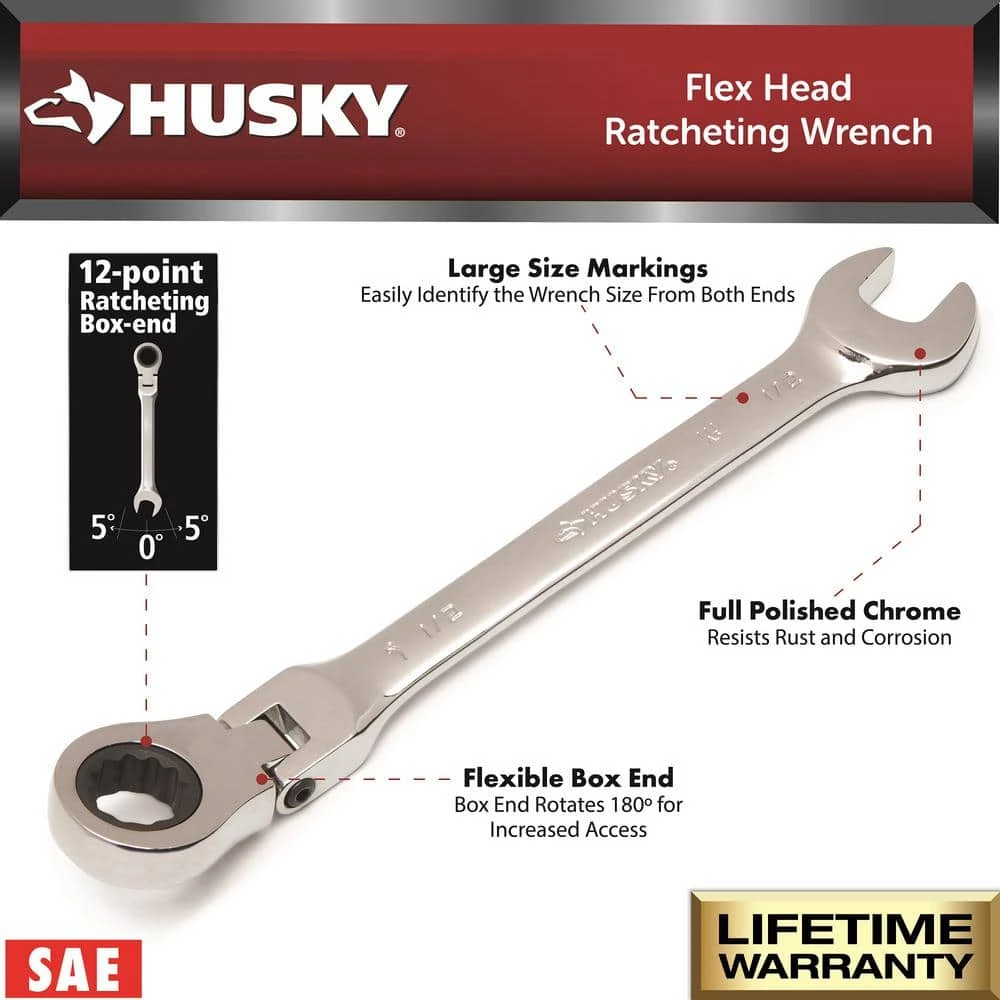 Husky 5/8 In. Flex Head Ratcheting Combination Wrench 4 Husky 5/8 In. Flex Head Ratcheting Combination Wrench - Image 2