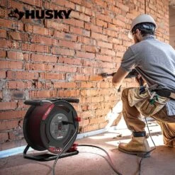 Husky 75 Ft. 12/3 13 Amp Retractable Extension Cord Reel With 4 Grounded Outlets Black -Husky Tools Shop husky extension cord reels em hsk 750n 31 1000
