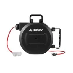Husky 50 Ft. 14/3 Medium Duty 13-Amps Indoor Extension Cord Reel With Multiple Outlet Triple Tap End, Black
