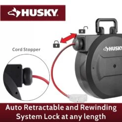 Husky 50 Ft. 14/3 Medium Duty 13-Amps Indoor Extension Cord Reel With Multiple Outlet Triple Tap End, Black -Husky Tools Shop husky extension cord reels lts xp001 a0 1000