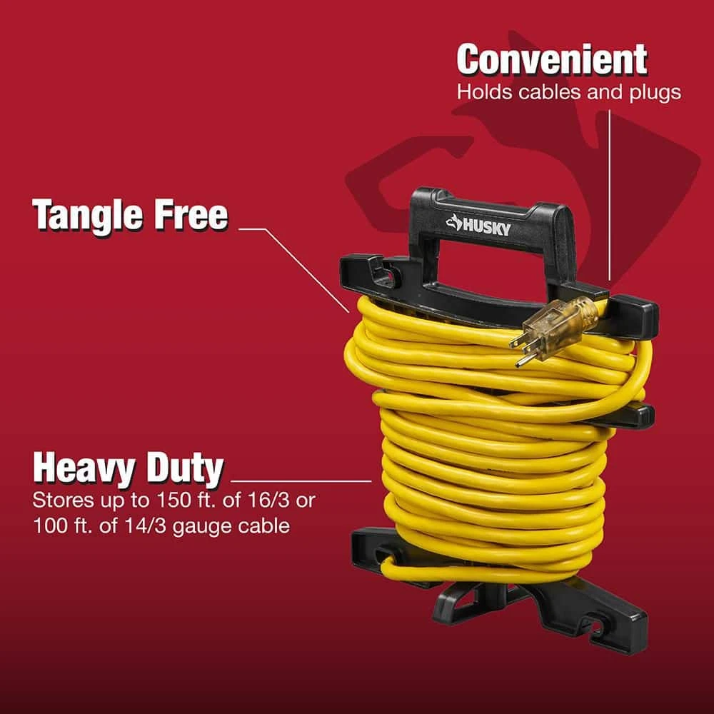 Husky 150 Ft. 16/3 Heavy Duty Extension Cord Reel Storage Holder, Black 8 Husky 150 Ft. 16/3 Heavy Duty Extension Cord Reel Storage Holder, Black - Image 6