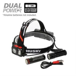 Husky 1000 Lumens Dual Power Aluminum Headlight 3.7-Volt 4600 MAh Rechargeable Replacement Battery -Husky Tools Shop husky flashlight batteries bulbs 23fl1102 4f 1000