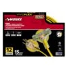 Husky VividFlex 100 Ft. 12/3 Heavy Duty Indoor/Outdoor Triple Tap Extension Cord With Lighted Ends, Yellow -Husky Tools Shop husky general purpose cords 26100hy 64 1000