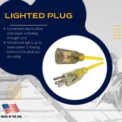Husky 50 Ft. 14/3 Medium Duty Indoor/Outdoor Extension Cord With Lighted End, Yellow -Husky Tools Shop husky general purpose cords 73050hy 44 1000